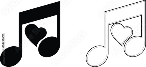 Music notes with hearts love melody harmony Vector