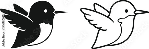 Black and white hummingbirds facing each other in minimalist design Vector