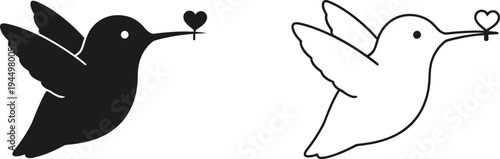 Black and white hummingbirds with hearts Vector