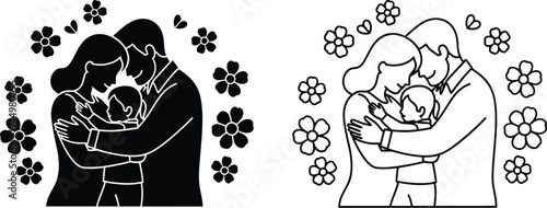 Couple holding dog and cat together Vector