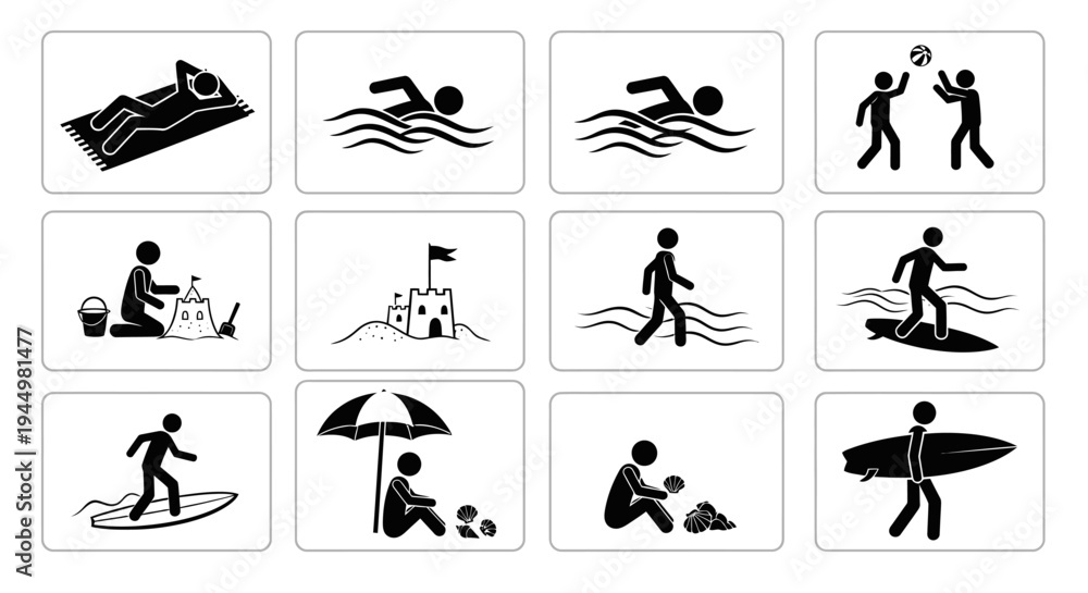 Fototapeta premium Beach Activities Icons