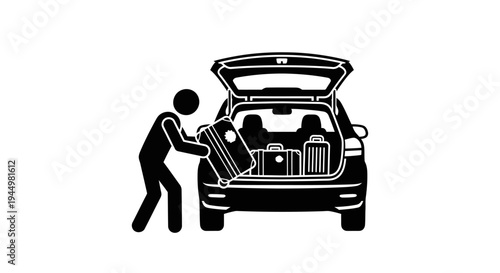 Man Loading Luggage into Car Trunk