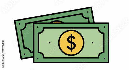 Cartoon Stack of Green Dollar Bills Illustrating Cash, Finance, and Business Exchange in a Simple Iconic Style.