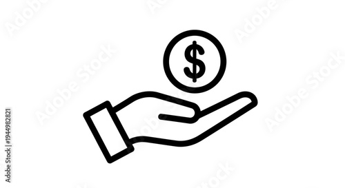 Hand Offering Money Coin Icon Representing Payment and Finance Activities.