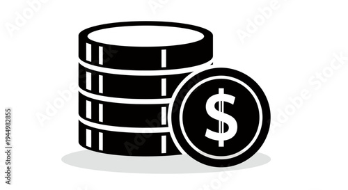 Stacks of coins and dollar coin symbolize business finance and revenue.