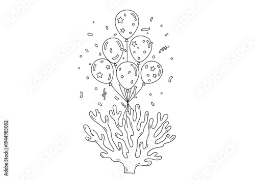 Balloons Floating Above a Coral Reef Illustration - Celebration and Marine Life