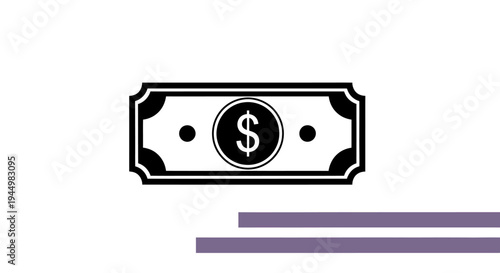 Stylized Dollar Bill Icon with Purple Bars Representing Finance and Transactions.