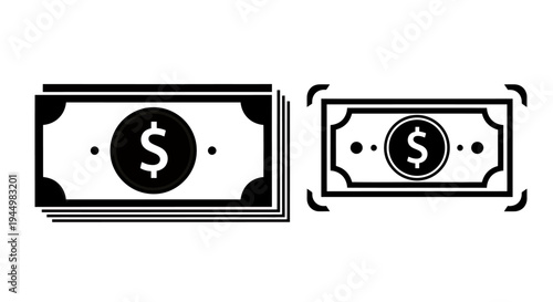 Two monochrome dollar bills illustration representing finance and business concepts.