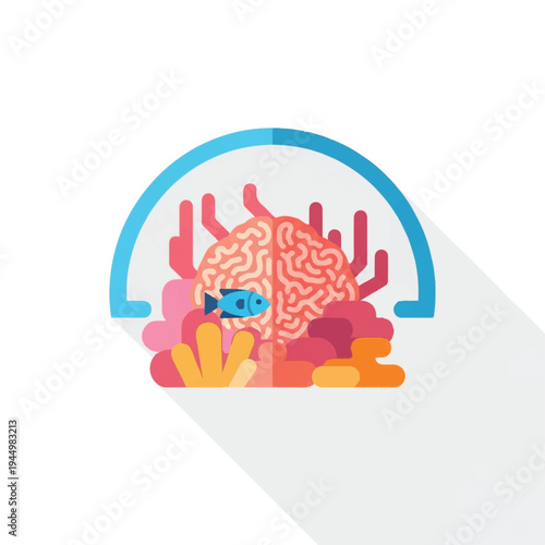 Brain with headphones on listening music.