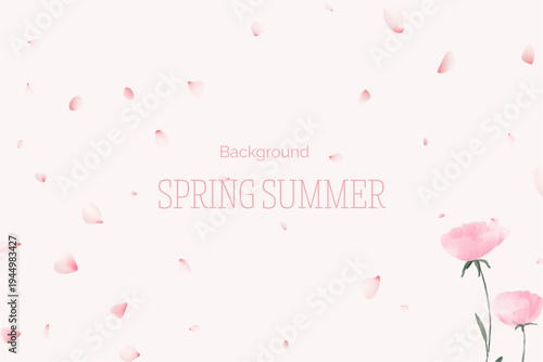 Spring floral in watercolor vector background. Luxury wallpaper design with pink flowers, line art, golden texture.