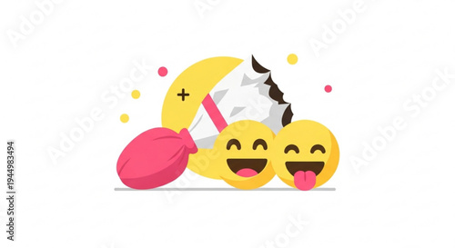 Two laughing emojis with party popper and confetti on white background celebrating fun and happiness