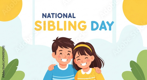 National sibling day illustration of smiling brother and sister hugging