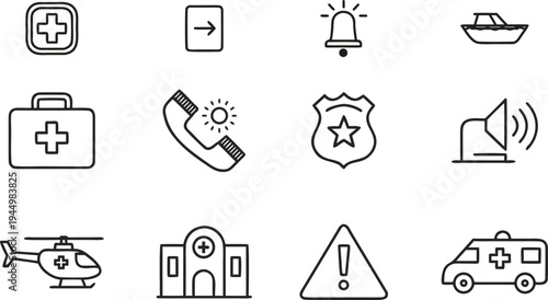 Emergency web icons in line style