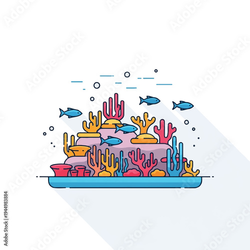 Colorful Coral Reef Fish Aquarium Scene.