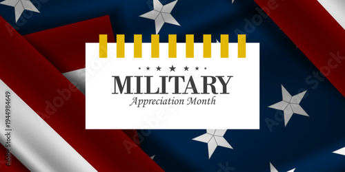 Military Appreciation Month. American flag. Great for posters, banners, social media and more. Black background. 