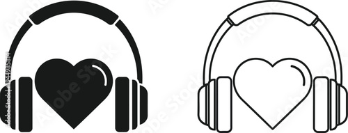Love music headphones heart symbols Vector