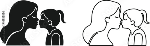 Mother and daughter love kiss faces Vector