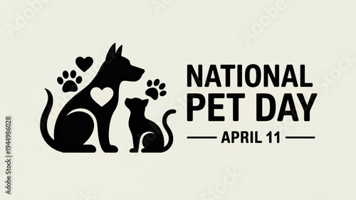 National pet day logo with dog and cat silhouettes on light background