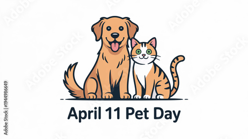 Friendly dog and cat sitting together on pet day celebrating friendship and companionship with animals