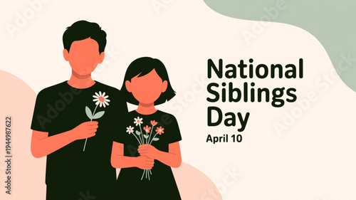 National siblings day april 10 illustration of a man and a woman holding flowers