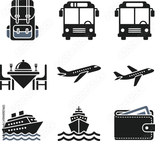 Travel and Transportation Icons Set for Tourism and Logistics Service