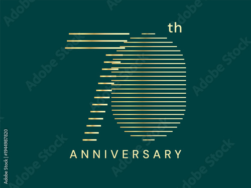 70th Anniversary luxury gold celebration with elegant strip lines pattern Elements Forming numbers 70 Shapes vector illustration design concept. Seventy years anniversary template for celebration.