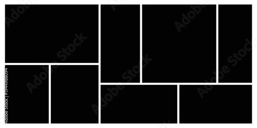 Creative grid photo collage mockup template. Abstract picture album for mood board and portfolio presentation. Wall gallery layout design for presentation, poster, web, banner, photo wall template.