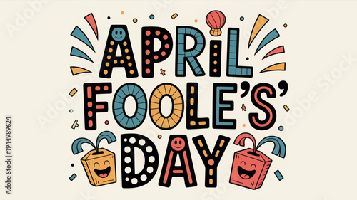 Colorful april fools' day graphic with text and confetti
