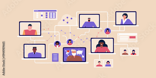 Diverse group connecting through a digital network and video conferencing