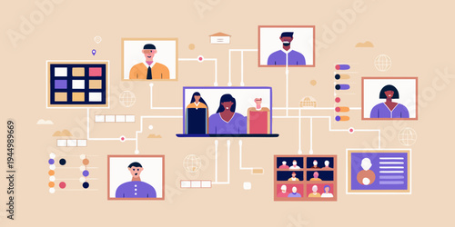 Diverse group connecting through a network of digital frames and interfaces