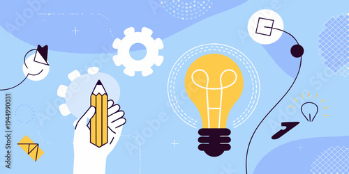 Creative concept hand drawing an idea with a lightbulb