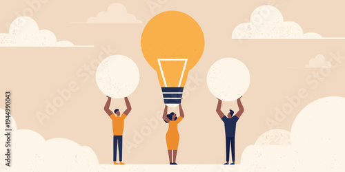 Teamwork powers a bright idea symbolized by a glowing lightbulb