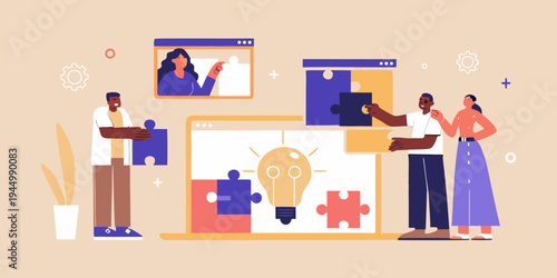 Team collaboration and problem solving visualized with digital interfaces