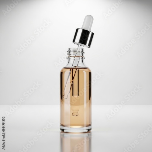 Elegant Beauty Serum Bottle with Dropper on White Background