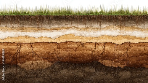 Natural soil formation profile with grassy surface