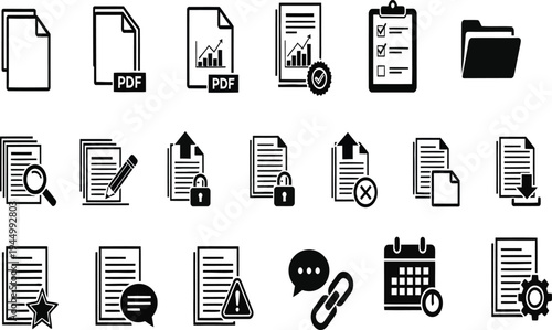 Vector icon silhouette collection document and file symbols