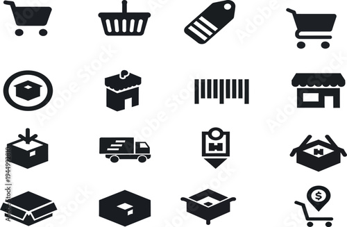 Vector icon silhouette collection e commerce and shopping icons