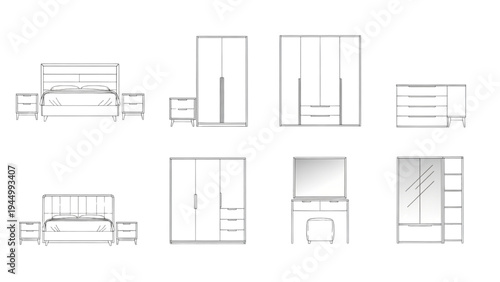 Modern Bedroom Furniture Set Design, Minimalist Style, Interior View, Residential Room