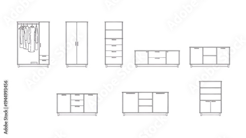 Furniture Cabinet Design Technical Drawings Blueprint Plan Layout Illustration