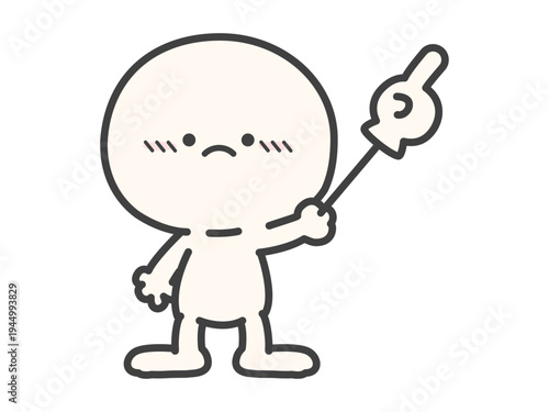 指し棒を持つシンプルな人物、閉じた口の棒人間