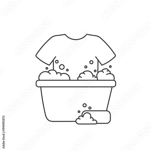 Hand washing laundry in a basin. Simple hand-drawn vector illustration.