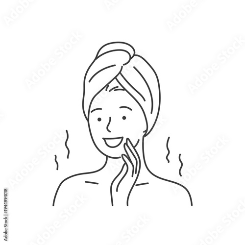 A steamed girl after a sauna. Simple vector illustration in a cartoon line style.