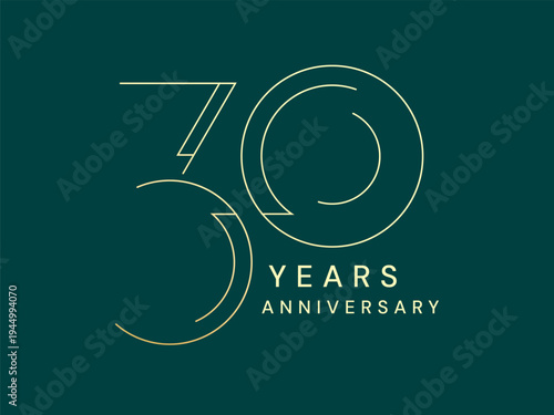 30th Anniversary luxury gold celebration with minimalist Outline Numbers style vector illustration design concept. Thirty Years anniversary gold template for celebration event, invitation, greeting.