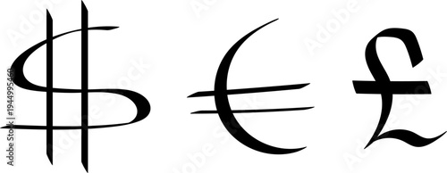 Dollar Euro Pound Currency Symbols Set Isolated on White Background