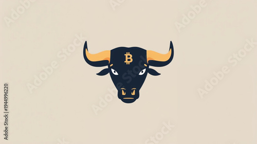 bull head with bitcoin logo on forehead illustration vector