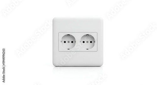 Double white electrical wall socket plate with two round plugs minimal design