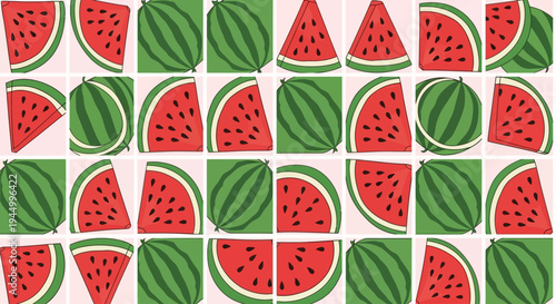 Watermelon slices and halves pattern.