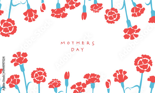 母の日イラスト。母の日のカーネーションと春の花イラストセット。Mother's Day illustration. Mother's Day carnation and spring flower illustration set.