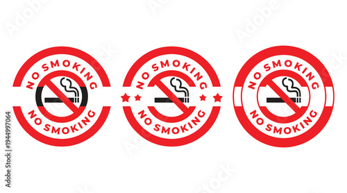 No Smoking Red Prohibition Sign Set – Cigarette Ban Symbol Vector Icons Collection