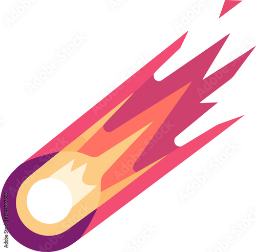 A vibrant, stylized illustration of a comet or meteor streaking across space with a fiery tail.